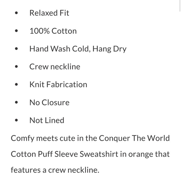 *VICI COLLECTION* Conquer The World Cotton Puff Sleeve Sweatshirt, NWT, Medium. - Picture 5 of 5